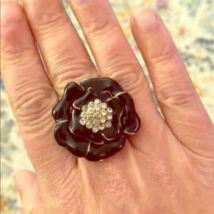 Stunning Enamel & Rhinestone Cocktail Ring Size 9